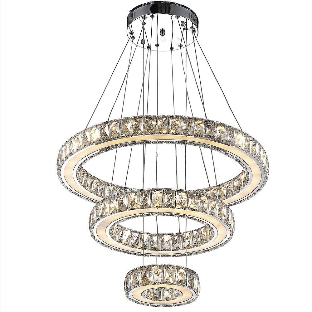 Modern 3 Ring LED Crystal Chandelier Silver Electroplated Pendant Light