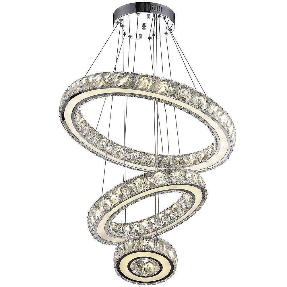 Modern 3 Ring LED Crystal Chandelier Silver Electroplated Pendant Light