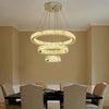 Modern 3 Ring Luxury Crystal LED Chandelier Adjustable Geometric Chrome Pendant Light