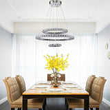 Modern 3 Ring Luxury Crystal LED Chandelier Adjustable Geometric Chrome Pendant Light