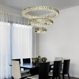 Modern 3 Ring Luxury Crystal LED Chandelier Adjustable Geometric Chrome Pendant Light