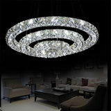 Modern 3 Ring Luxury Crystal LED Chandelier Adjustable Geometric Chrome Pendant Light