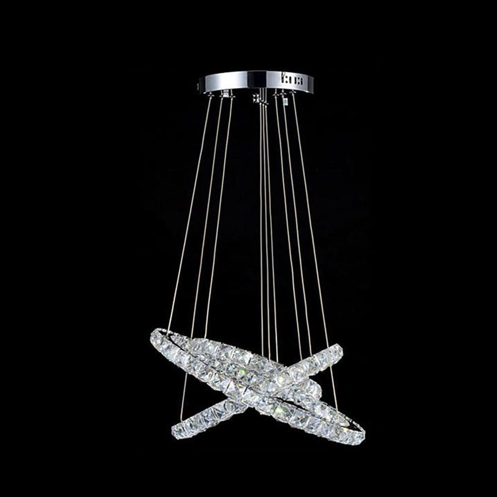 Modern 3 Ring Luxury Crystal LED Chandelier Adjustable Geometric Chrome Pendant Light