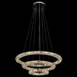 Modern 3 Ring Luxury Crystal LED Chandelier Adjustable Geometric Chrome Pendant Light