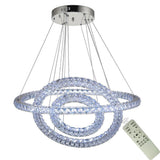 Modern 3 Ring Luxury Crystal LED Chandelier Adjustable Geometric Chrome Pendant Light