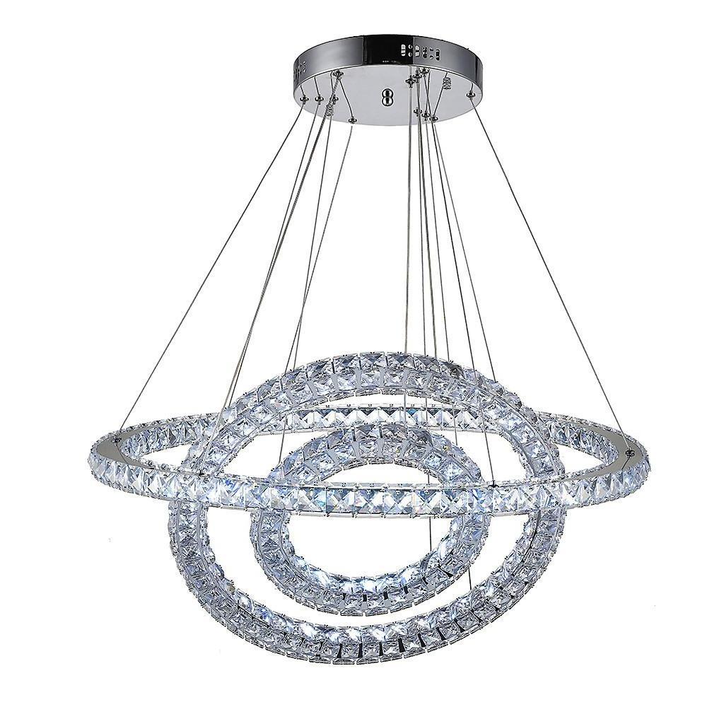 Modern 3 Ring Luxury Crystal LED Chandelier Adjustable Geometric Chrome Pendant Light