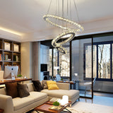 Modern 3 Ring Tiered Crystal LED Chandelier Adjustable Chrome Circle Pendant Light