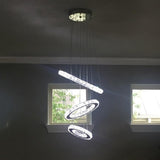 Modern 3 Ring Tiered Crystal LED Chandelier Adjustable Chrome Circle Pendant Light