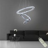 Modern 3 Ring Tiered Crystal LED Chandelier Adjustable Chrome Circle Pendant Light