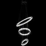 Modern 3 Ring Tiered Crystal LED Chandelier Adjustable Chrome Circle Pendant Light