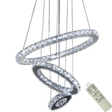 Modern 3 Ring Tiered Crystal LED Chandelier Adjustable Chrome Circle Pendant Light