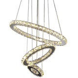 Modern 3 Ring Tiered Crystal LED Chandelier Adjustable Chrome Circle Pendant Light