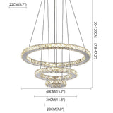 Modern 3 Ring Tiered Crystal LED Chandelier Adjustable Chrome Circle Pendant Light