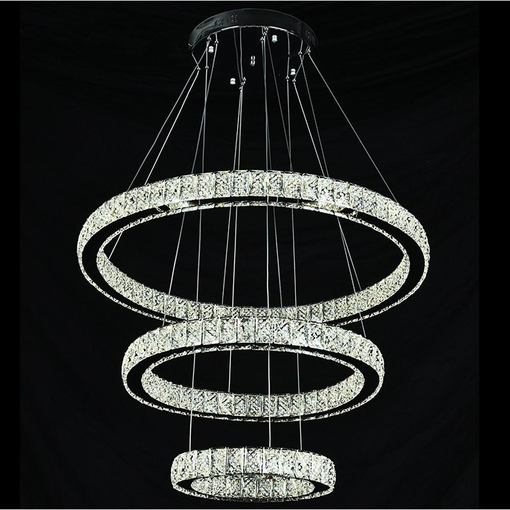 Modern 3 Tier Crystal Circle LED Chandelier Adjustable Metal Pendant Ceiling Lighting