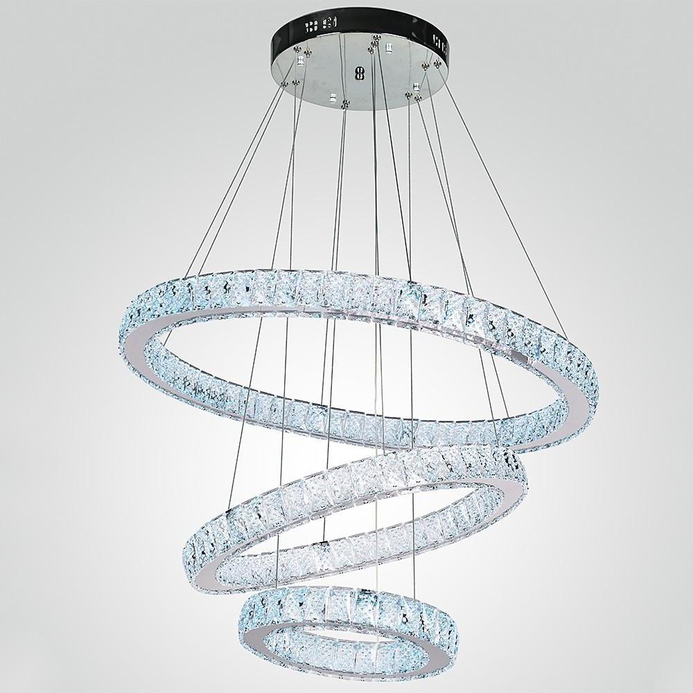 Modern 3 Tier Crystal Circle LED Chandelier Adjustable Metal Pendant Ceiling Lighting