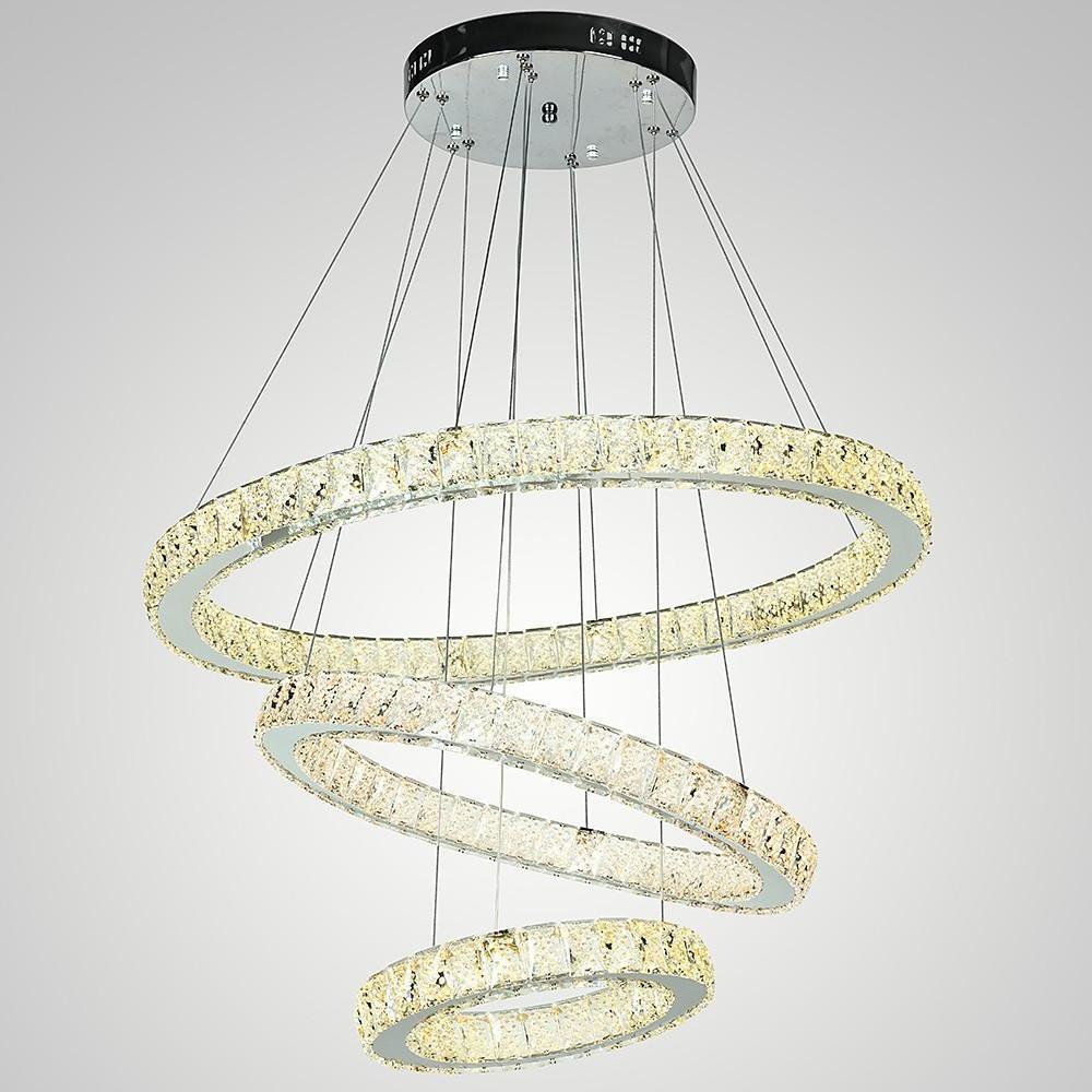 Modern 3 Tier Crystal Circle LED Chandelier Adjustable Metal Pendant Ceiling Lighting