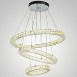 Modern 3 Tier Crystal Circle LED Chandelier Adjustable Metal Pendant Ceiling Lighting