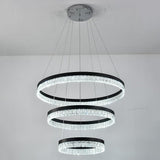 Modern 3 Tier Crystal Ring LED Chandelier Black Round Adjustable Pendant Light