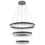 Modern 3 Tier Crystal Ring LED Chandelier Black Round Adjustable Pendant Light