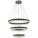 Modern 3 Tier Crystal Ring LED Chandelier Black Round Adjustable Pendant Light