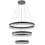 Modern 3 Tier Crystal Ring LED Chandelier Black Round Adjustable Pendant Light