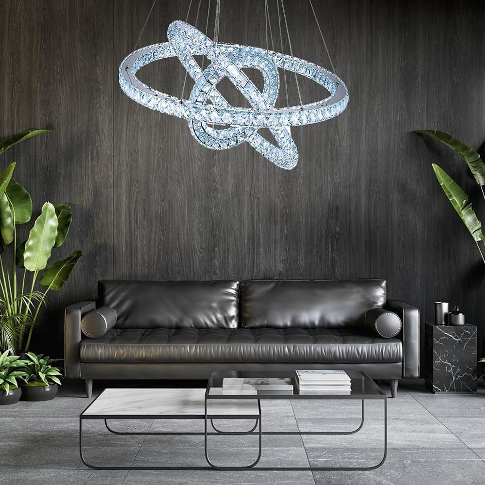 Modern 3 Tier Gold Crystal LED Ring Chandelier Concentric Circles Pendant Light Fixture