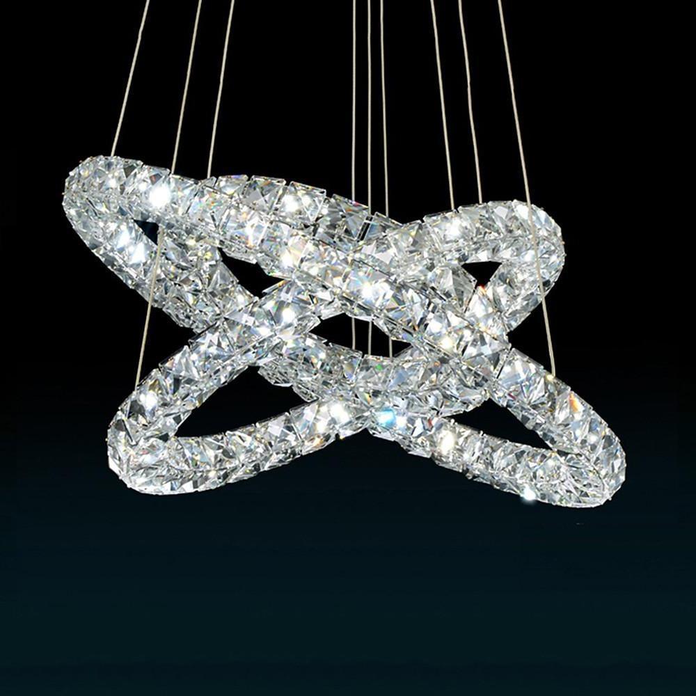 Modern 3 Tier Gold Crystal LED Ring Chandelier Concentric Circles Pendant Light Fixture