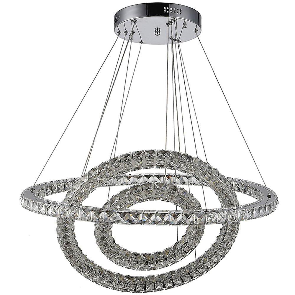 Modern 3 Tier Gold Crystal LED Ring Chandelier Concentric Circles Pendant Light Fixture