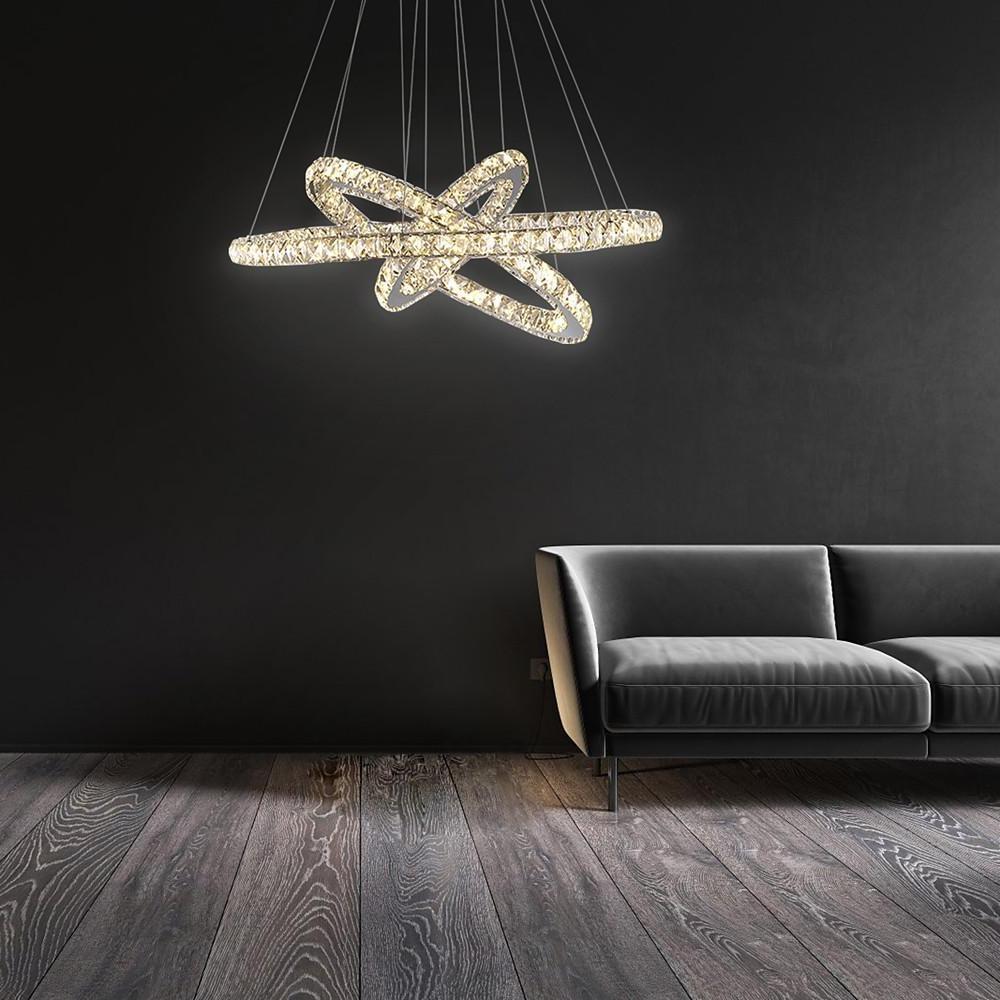 Modern 3 Tier Interwoven Geometrical Circle Crystal Chandelier LED Ceiling Light for Living Room
