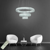 Modern 3 Tier LED Crystal Ring Chandelier Chrome Finish Luxury Pendant Light