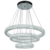 Modern 3 Tier LED Crystal Ring Chandelier Chrome Finish Luxury Pendant Light