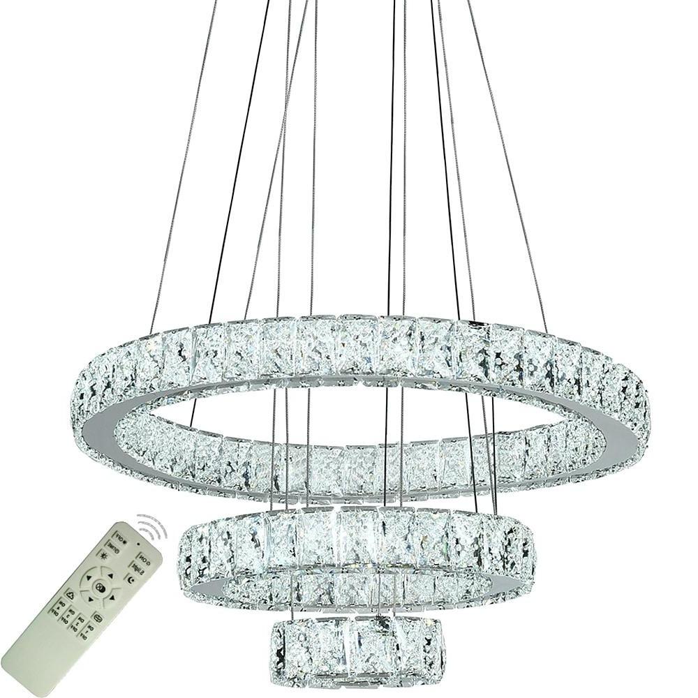 Modern 3 Tier LED Crystal Ring Chandelier Chrome Finish Luxury Pendant Light