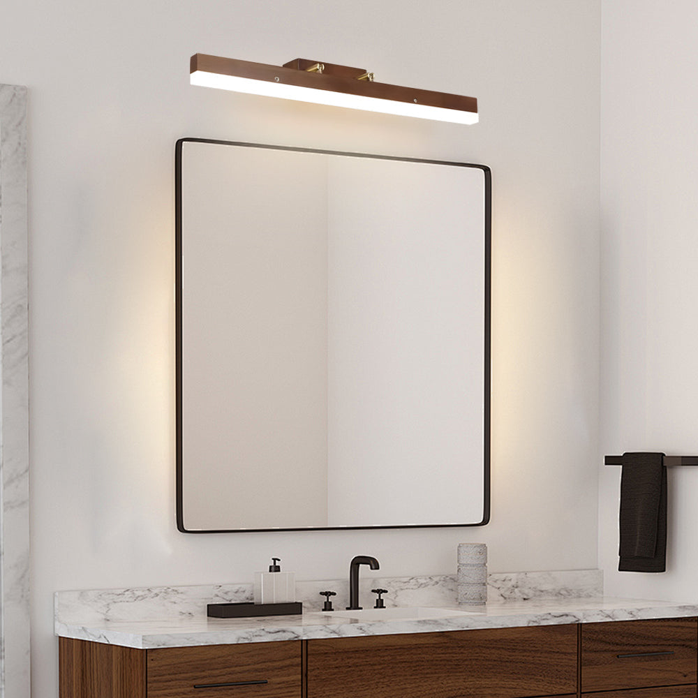 Modern 31 Inch Walnut Wood Linear LED Bathroom Vanity Mirror Light Fixture Warm White