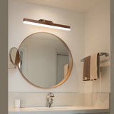 Modern 31 Inch Walnut Wood Linear LED Bathroom Vanity Mirror Light Fixture Warm White