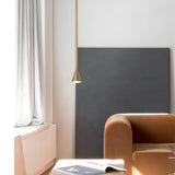Modern 39 Inch Long Vertical Tube Pendant Light Gold Iron Cone Hanging Lamp for Bedside