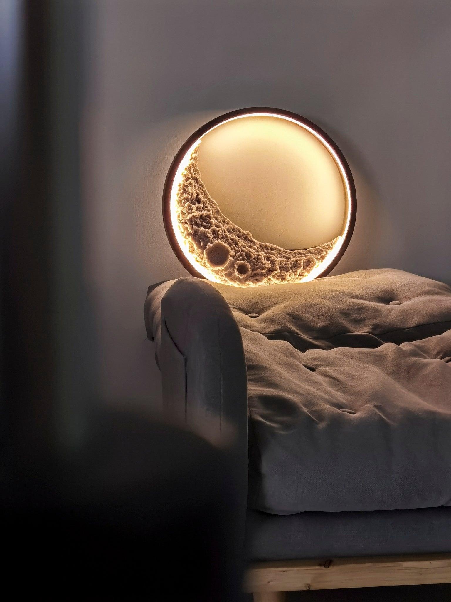 Modern 3D Moon Surface LED Wall Sconce Nordic Crescent Indoor Lighting for Bedroom and Living Room