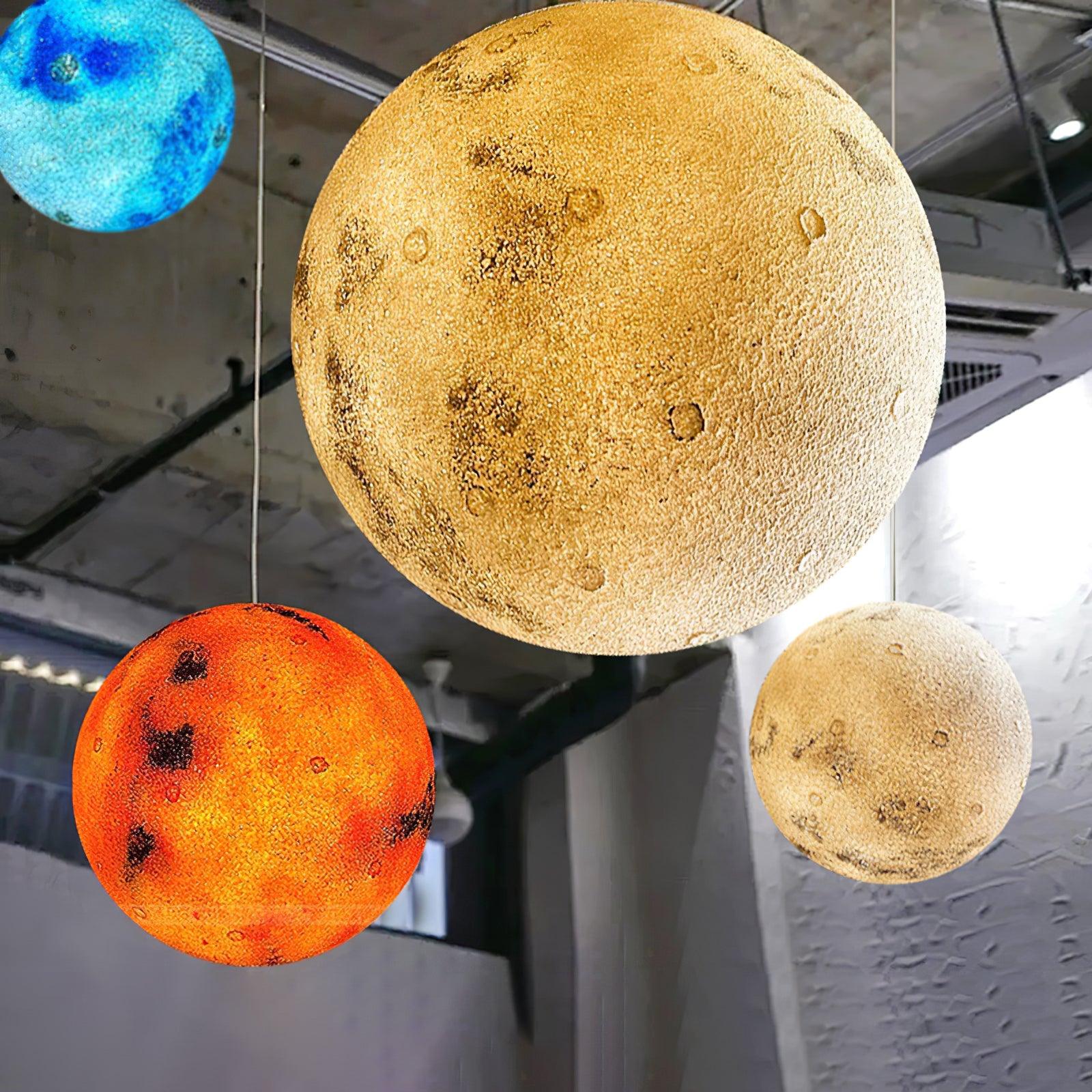 Modern 3D Planet Ball Resin Pendant Light for Celestial Bedroom and Living Room Decor