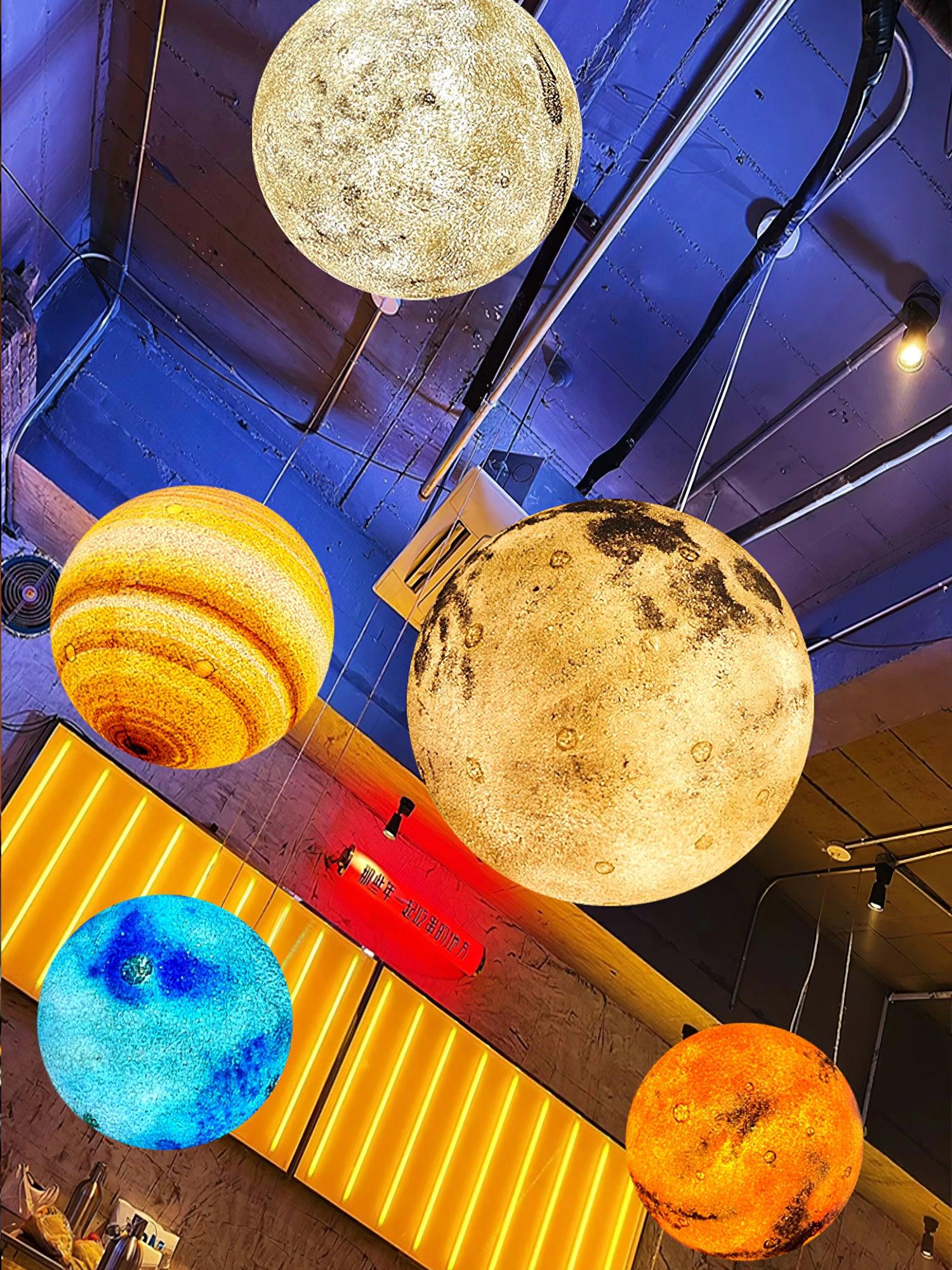 Modern 3D Planet Ball Resin Pendant Light for Celestial Bedroom and Living Room Decor