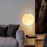 Modern 3D Printed Moon Pendant Light White Lunar Ceiling Lamp for Bedroom and Dining Room