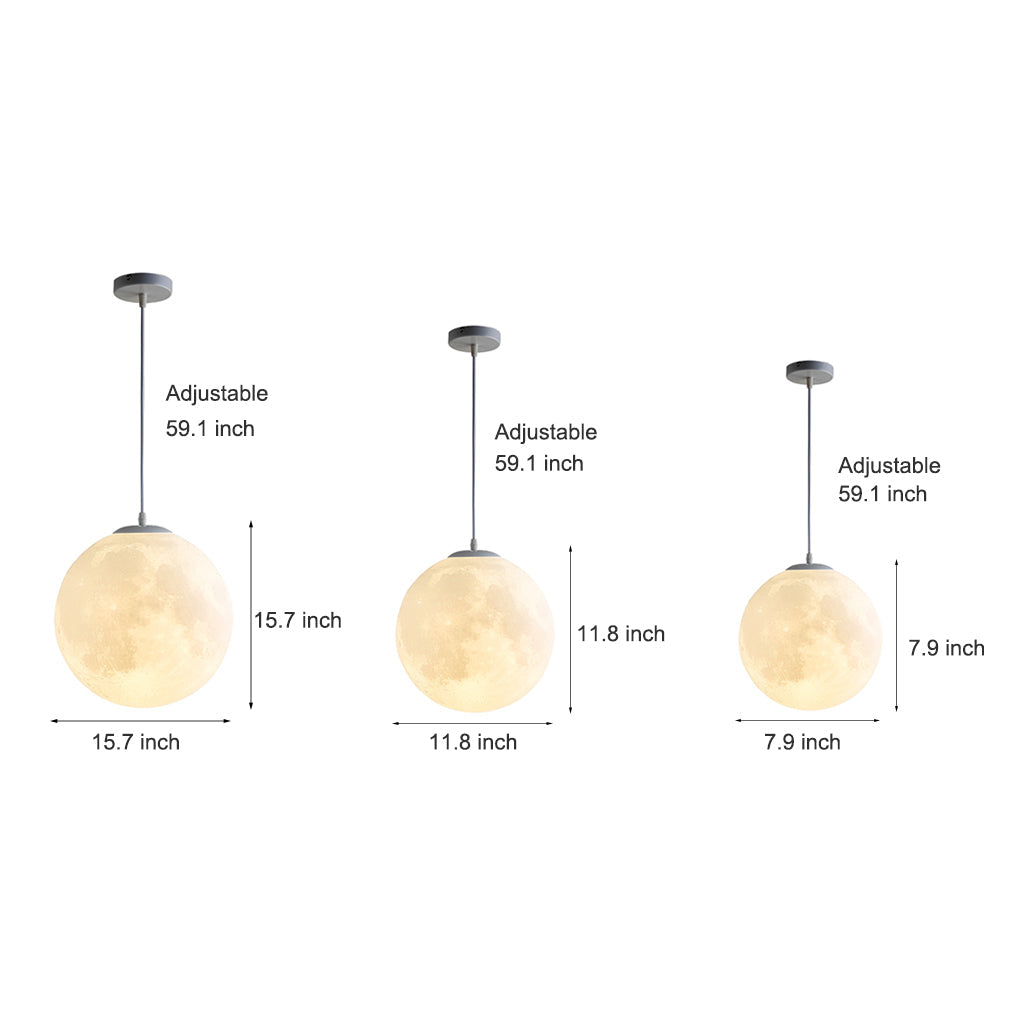 Modern 3D Printed Moon Pendant Light White Lunar Ceiling Lamp for Bedroom and Dining Room