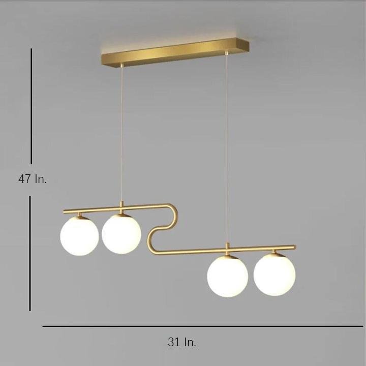 Modern 4 Light Glass Globe Chandelier with Curved Metal Arms for Dining Room Entryway