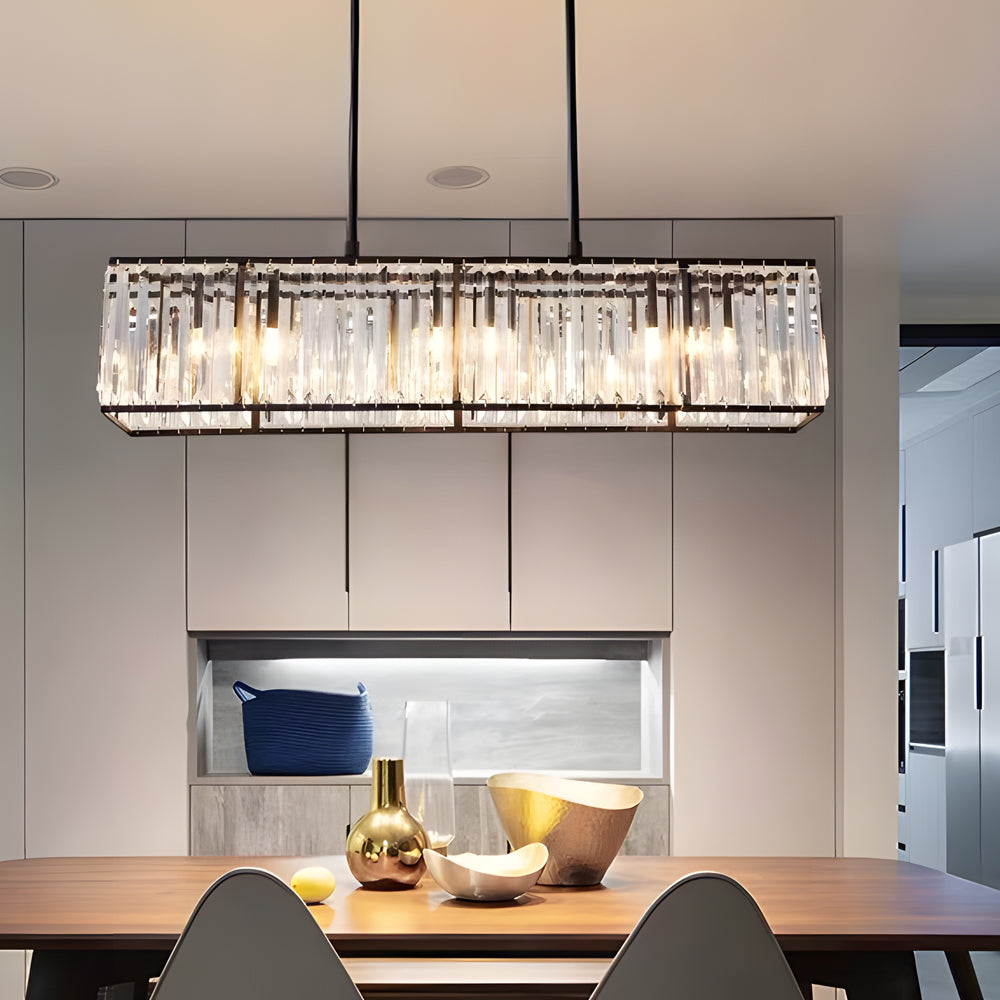 Modern 4 Light Rectangular Crystal Chandelier Dimmable Kitchen Island Pendant Lighting