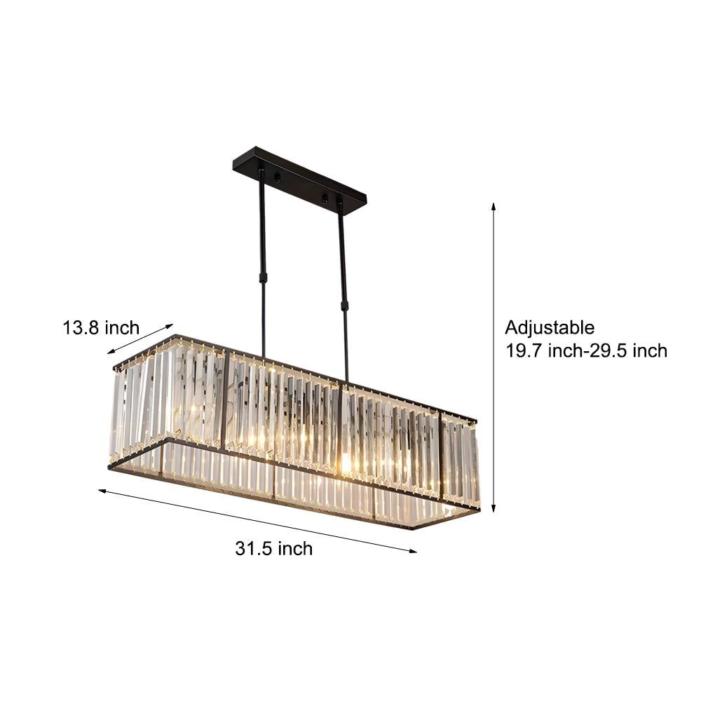 Modern 4 Light Rectangular Crystal Chandelier Dimmable Kitchen Island Pendant Lighting