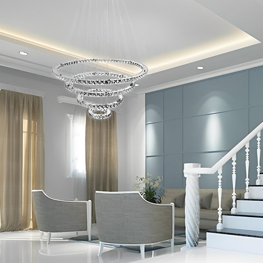 Modern 4 Ring Crystal LED Chandelier Electroplated Pendant Light Hanging Fixture