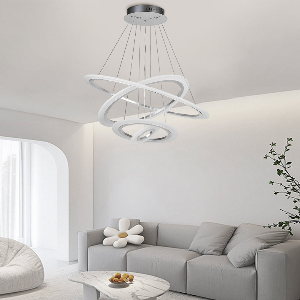 Modern 4 Ring LED Chandelier Dimmable Adjustable Height Pendant Ceiling Light