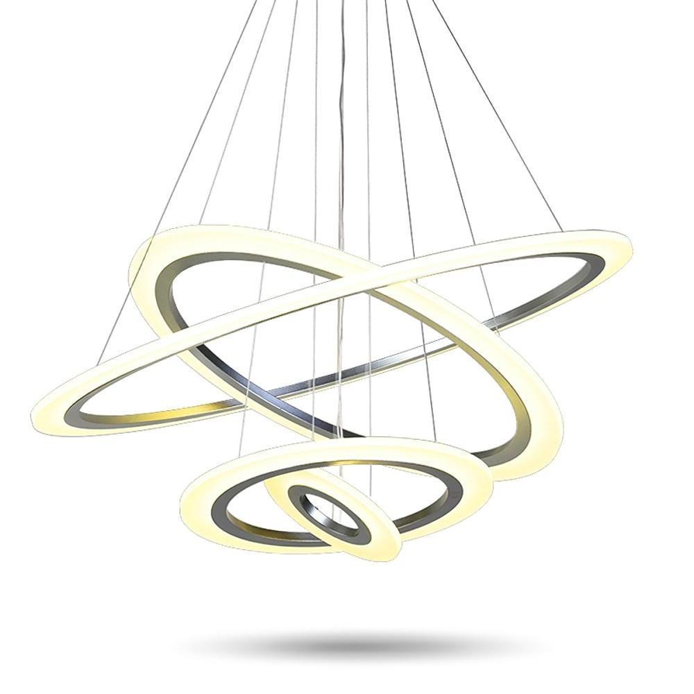 Modern 4 Ring LED Chandelier Dimmable Adjustable Height Pendant Ceiling Light