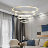 Modern 4 Ring LED Chandelier Dimmable Mid Century Circle Pendant Lighting with Remote