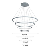 Modern 4 Ring LED Chandelier Dimmable Mid Century Circle Pendant Lighting with Remote