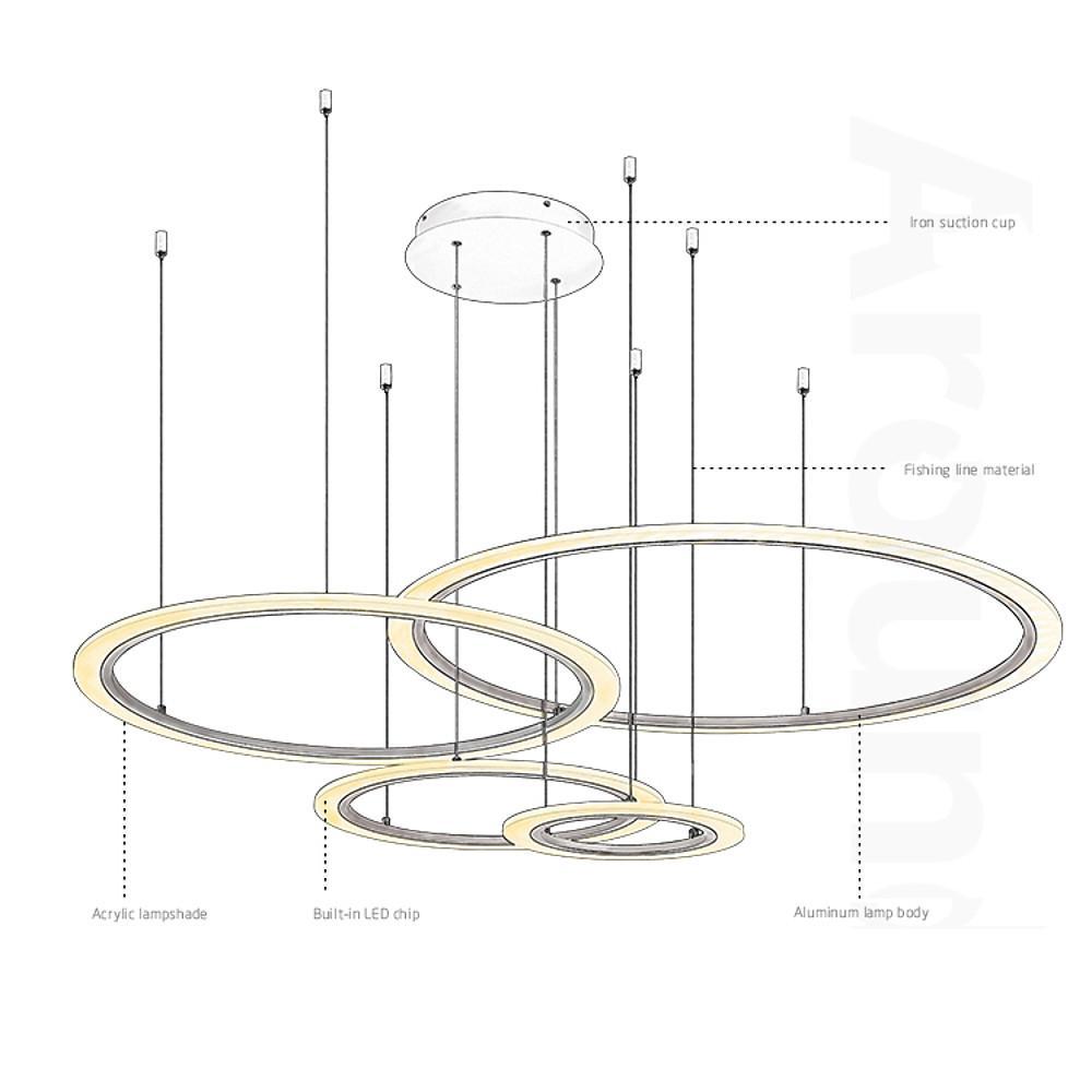 Modern 4 Ring LED Geometric Pendant Light Acrylic and Metal Multi Circle Chandelier