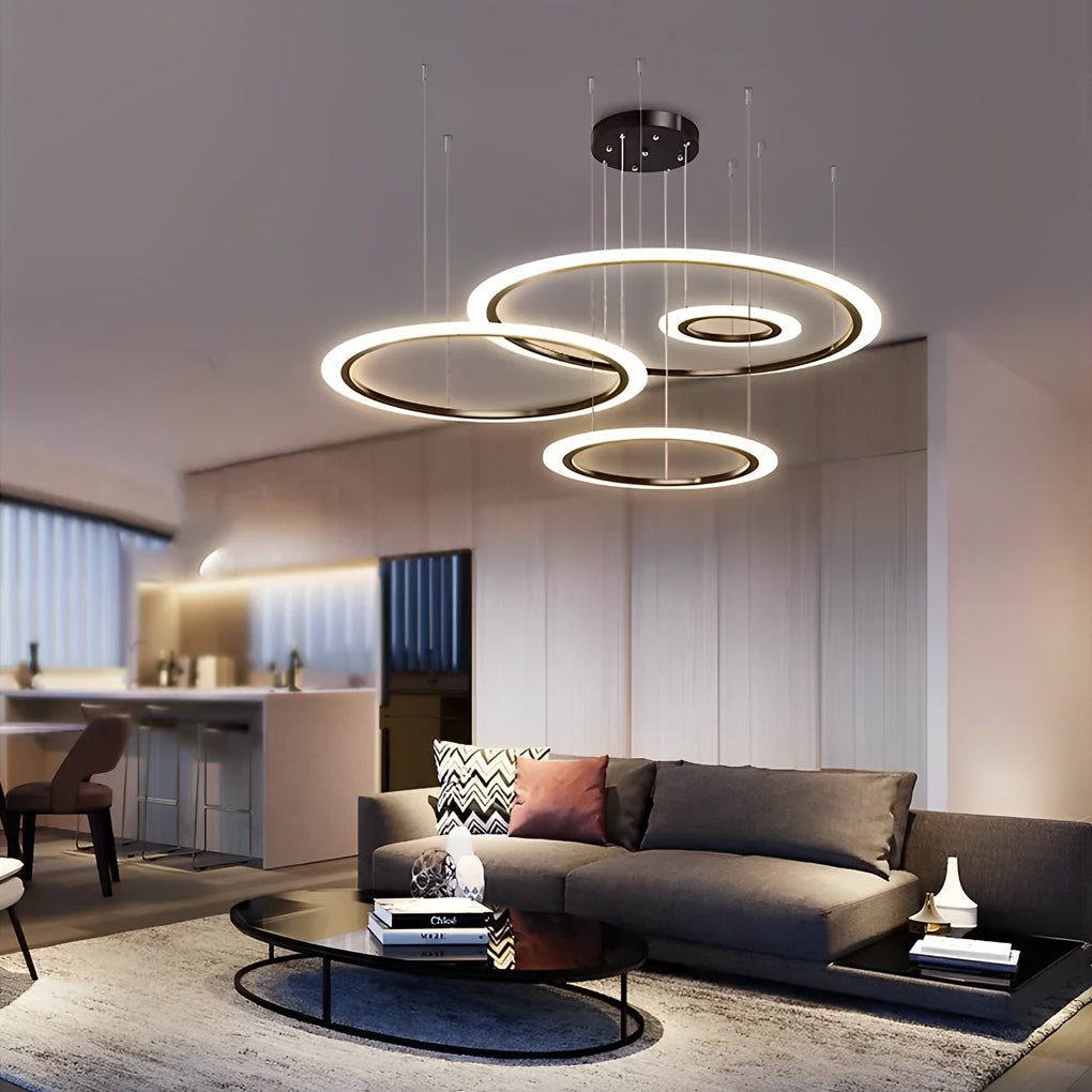 Modern 4 Ring LED Pendant Light Dimmable Geometric Artistic Chandelier for Dining Living Room